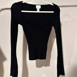❤️ H&M Black Ribbed Knit Women's Top